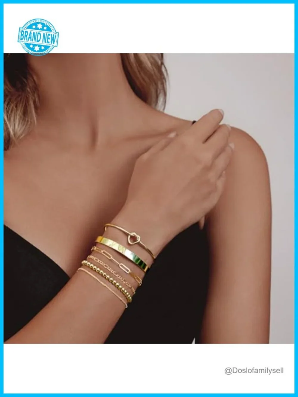 6-Piece Gold Plated Bracelet Set Stackable Bangle Cuff Link Chain